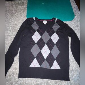 St Johns Bay Womens Sweater Size Large Black/Gray/Pink